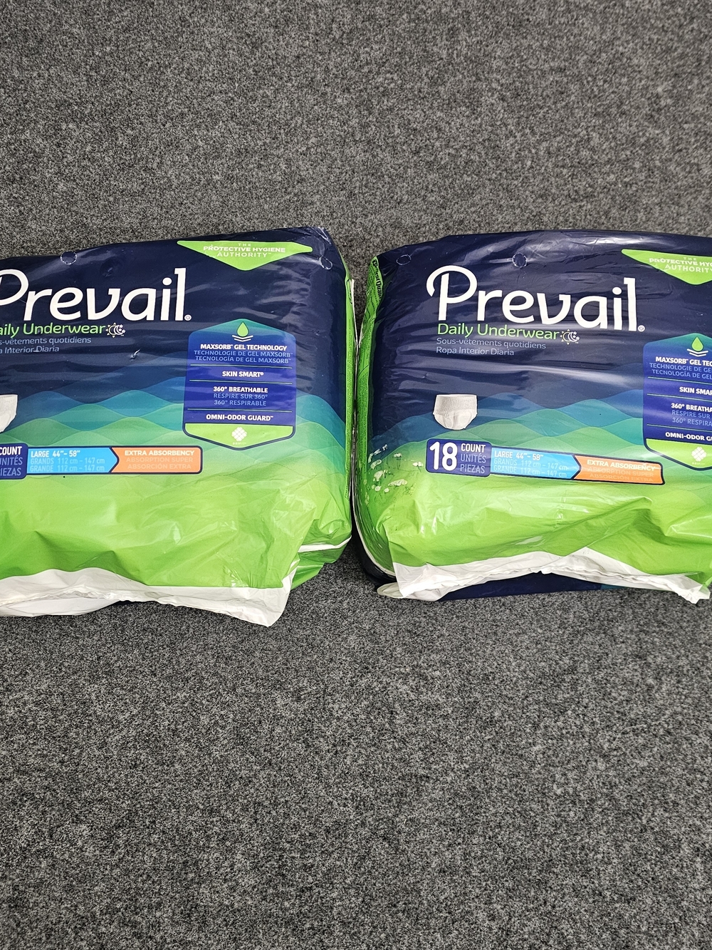 Prevail Daily Underwear Large 44-58 Extra Absorbency 18 Count Lot of 2 New Seale